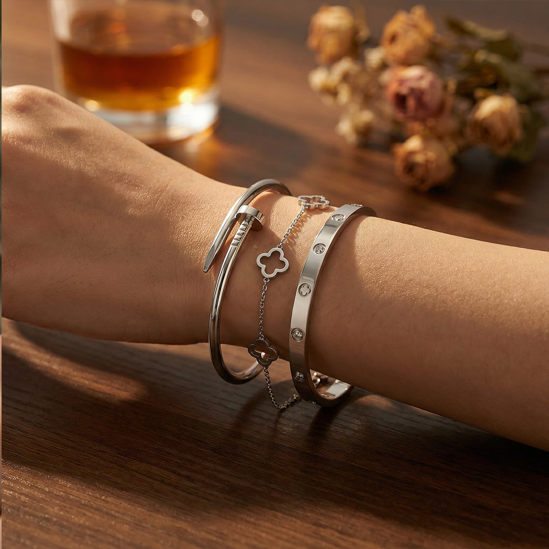 conjunto de pulseiras femininas prata