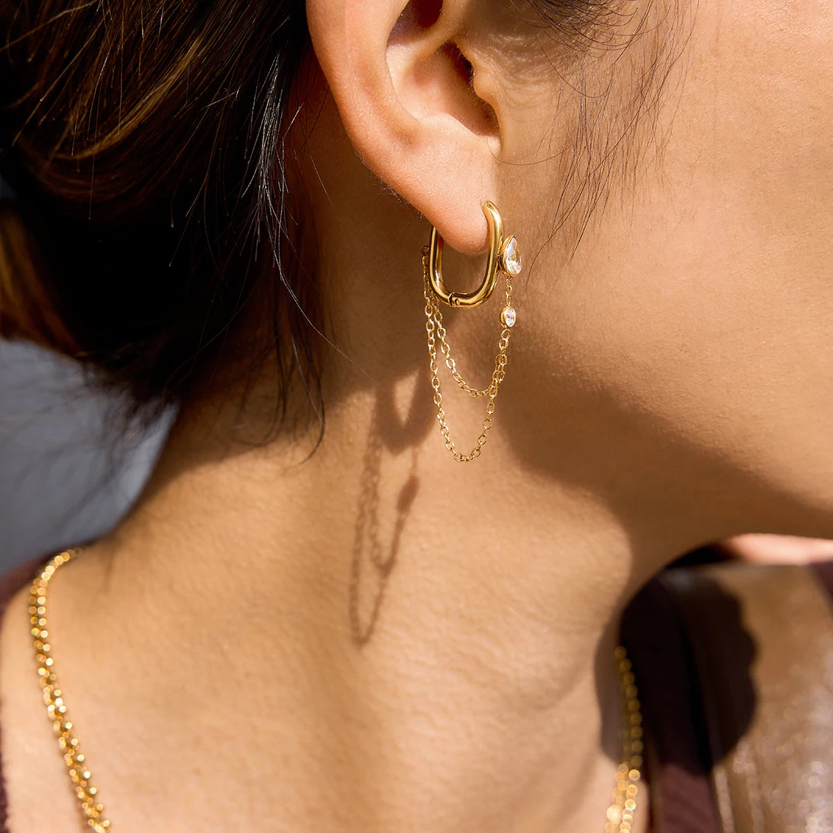 brinco argola longo feminino ouro