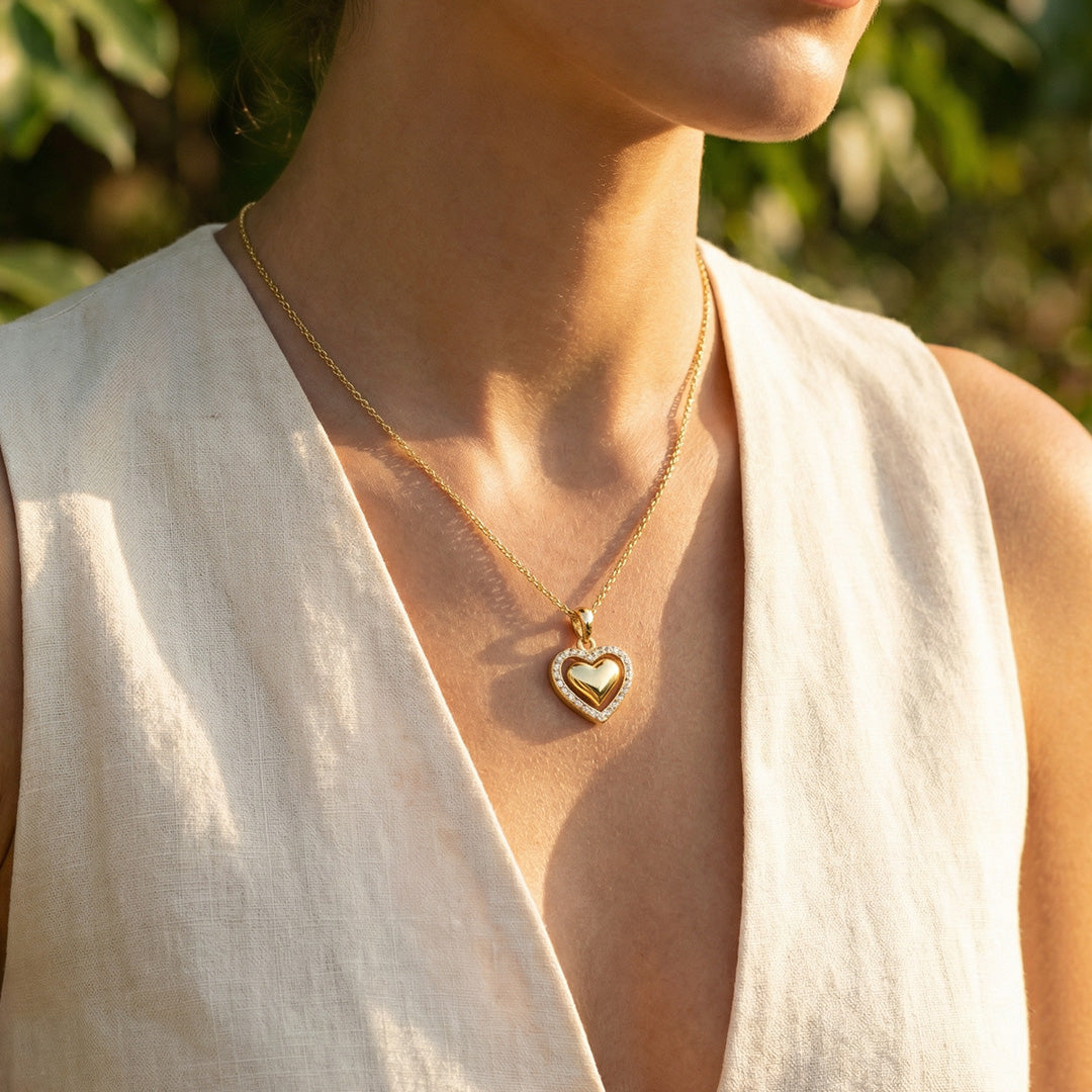 colar com zircônia feminino coração