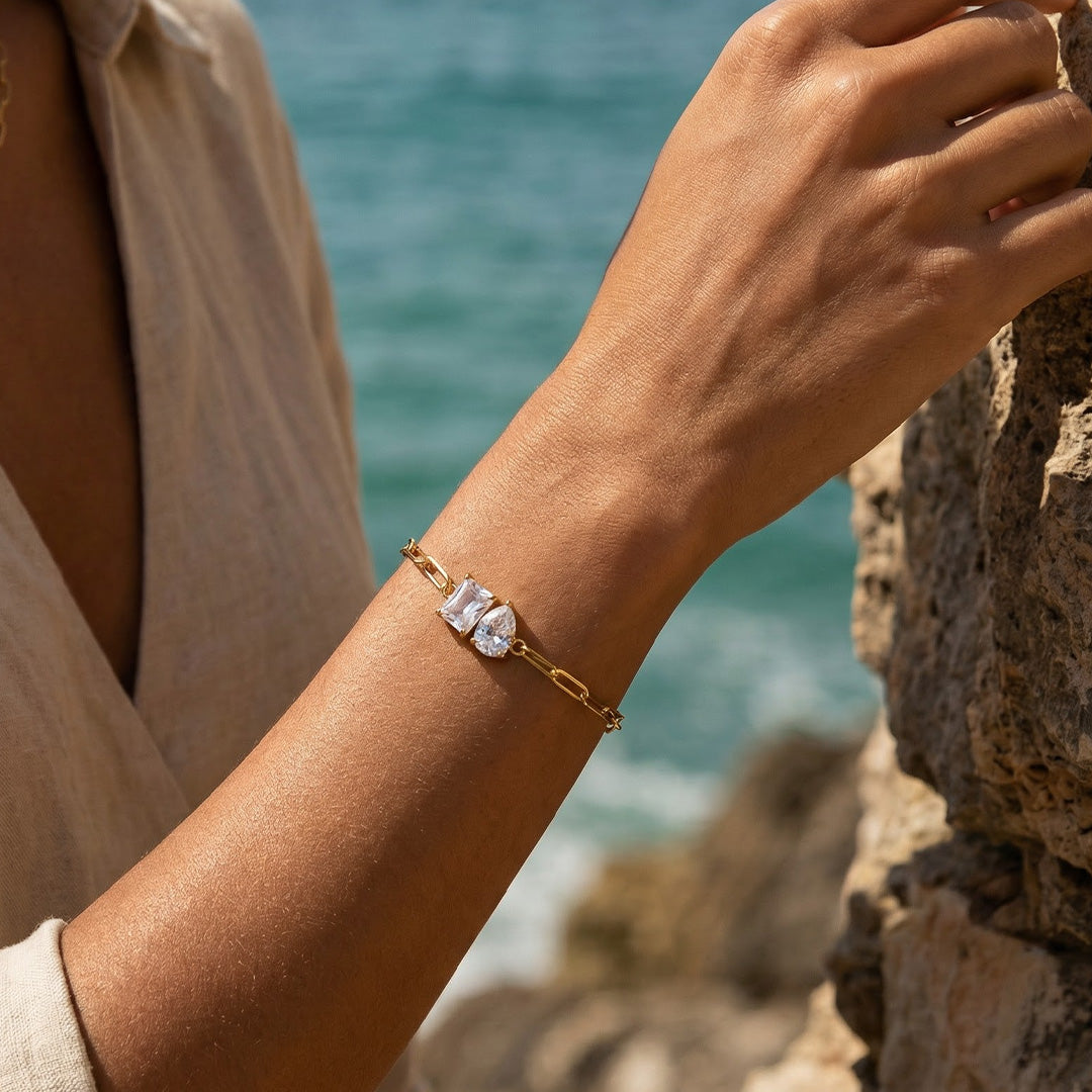 pulseira dourado com zirconias